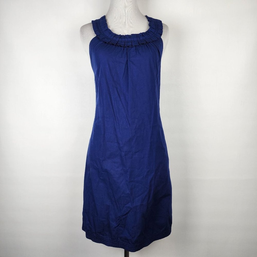 J. Crew Blue Sleeveless Cotton Ruffle Trim Zip Up Nautical Resort Cruise Dress